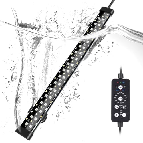 hygger Submersible LED Aquarium Light, 14W 15in 24/7 Mode Fish Tank Light with 5 Rows Beads, with Timer 9 Colors and Adjustable Brightness, Full Spectrum IP68 Waterproof Light for Fish Tank 16-27 inch - size: 15in 14W