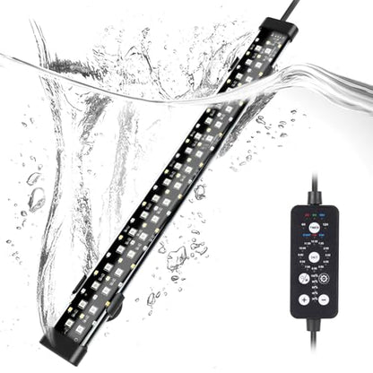 hygger Submersible LED Aquarium Light, 14W 15in 24/7 Mode Fish Tank Light with 5 Rows Beads, with Timer 9 Colors and Adjustable Brightness, Full Spectrum IP68 Waterproof Light for Fish Tank 16-27 inch - size: 15in 14W