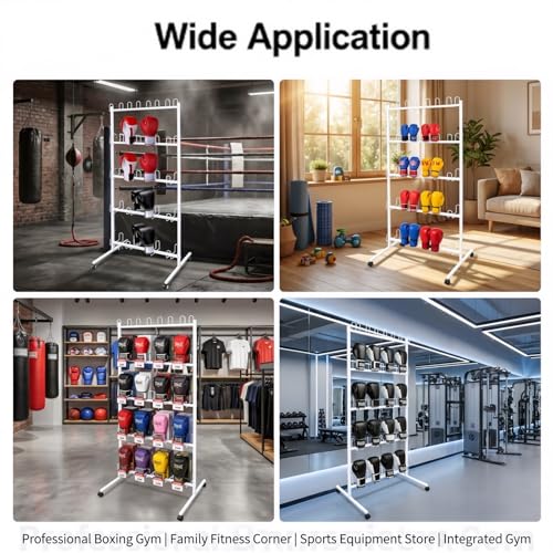 20 Pairs Boxing Gloves Drying Rack, 28.74x23.62x72.05in Freestanding Boxing Glove Storage Stand with 4 Wheels, Metal Boxing Gloves Storage Display Rack with Hooks, Pre-drilled Holes - color: White