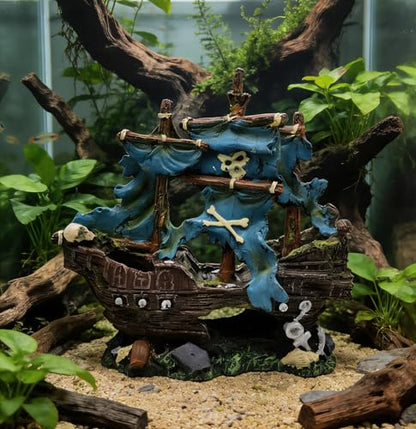 M2cbridge Antique Roman Column Ruins European Castle Aquarium Decorations Fish Tank Hideout Rocks (Blue Pirate Shipwreck) - color: Blue Pirate Shipwreck