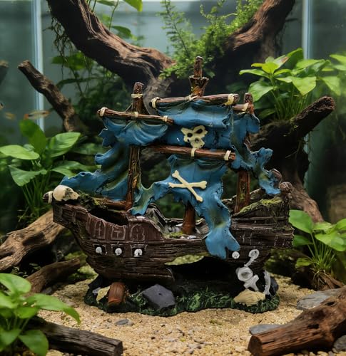M2cbridge Antique Roman Column Ruins European Castle Aquarium Decorations Fish Tank Hideout Rocks (Blue Pirate Shipwreck) - color: Blue Pirate Shipwreck