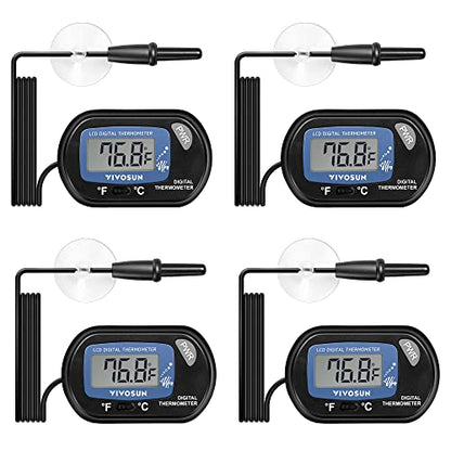 VIVOSUN 4-Pack LCD Digital Aquarium Thermometer Fish Tank Water Terrarium Temperature with Suction Cup for Turtle - size: 4 packs