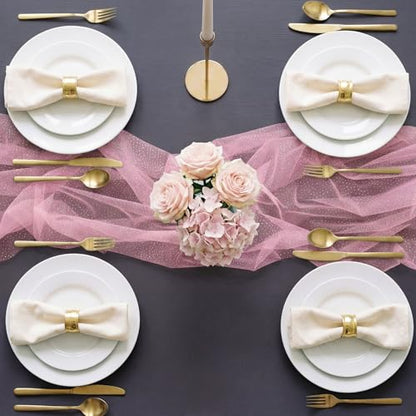 1pc Fall/Halloween Table Runner 10 ft Pink Metallic Foil Sheer - color: Pink