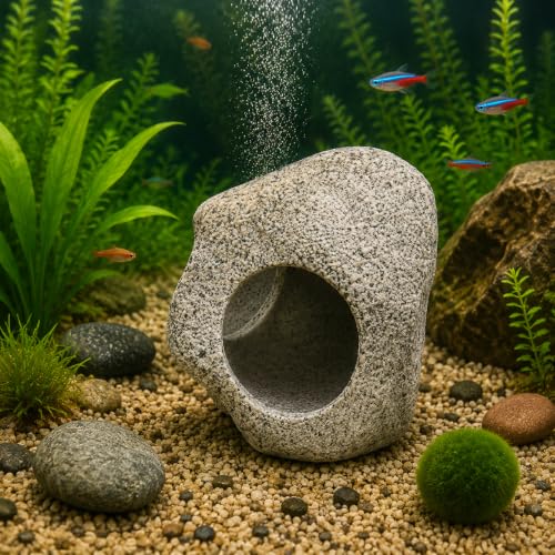 Ceramic Aquarium Rock Cave Decor, Medium, Fish Tank Hideout Ornament for Betta, Shrimp and Cichlids