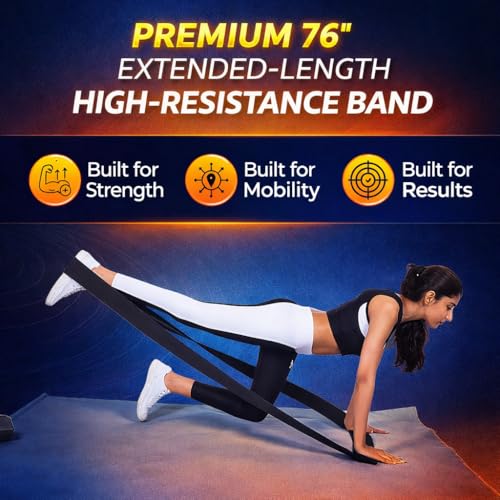 76 Inch Extended Length Resistance Bands - Heavy Duty Elastic Fabric & Natural Rubber Long Workout Loop for Pull Up Assist, Vertical Jump Training, Mobility & Full Body Fitness - color: Black