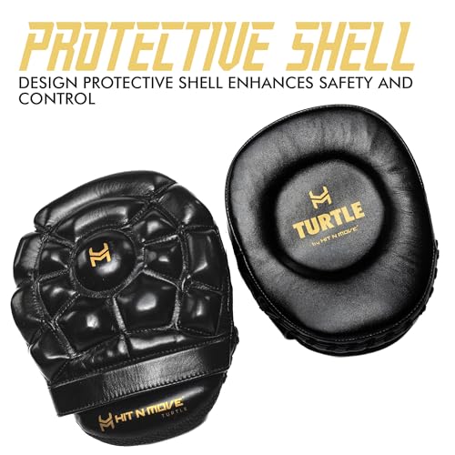 HIT N Move Turtle Boxing Mitts | Indented Punching Pads | Sparring Gear for Boxing, MMA, Kickboxing, Muay Thai, Martial Arts Training Equipment, Genuine Leather, High-Performance Focus Mitts - color: Black