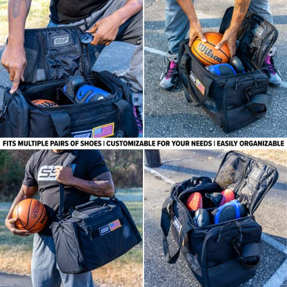 Gym Bag With Moveable & Removable Dividers Made from 1000D Nylon (Utility Duffel - Black) - color: Black, style: Sneaker Bag (Utility)
