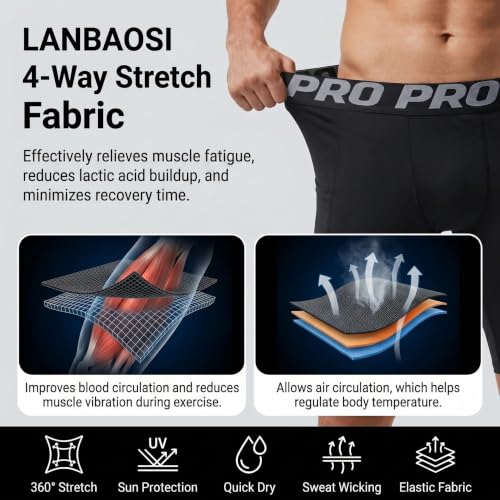 LANBAOSI Mens Compression Shorts with Phone Pocket Running Gym Yoga Athletic Tights Baselayer Summer Cool Dry Underwear Pack - color: Black*3, size: Medium
