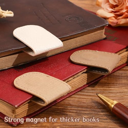 3PCS Magnetic Leather Bookmarks，Book Marks for Books, Strong Magnet Reading Accessories for Men & Women，Long-Lasting and Durable Gift Suitable for Book Lovers & Students (Cream，Light Khaki，Taupe) - style: Coffee White