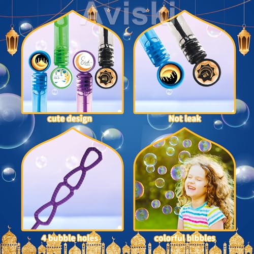 80Pcs Eid/Ramadan Mubarak Bubble Wands, Mini Bubble Wands for Eid Party Favors, Islamic Gift Toys for Girls Boys Kids Toddler Adults, Party Bag Stuffers Goodie Bag Filler, Classroom Prizes - size: 4.2 inches