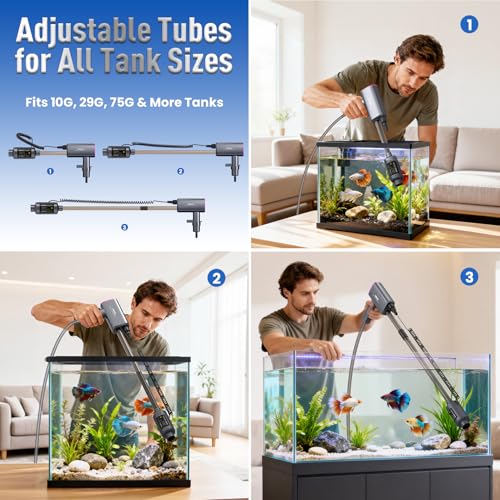 Cordless Aquarium Gravel Cleaner: 36W Electric Fish Tank Vacuum Cleaner | Rechargeable & 4 Adjustable Suction, Anti-Clog for Debris Clean & Sand Washing,Automatic Water Changer for 10-75 Gallon Tank