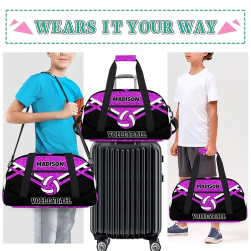 Custom Bag Name Duffel Bag Sports Volleyball Bags Travel Sports Gym Bag, Large Workout Bag, Bright Purple Glitters Black - color: Bright Purple