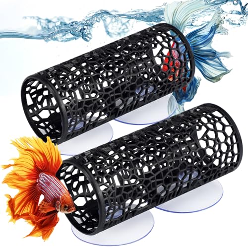 Honeydak 2 Pcs Betta Fish Tank Accessories Black Betta Tunnel Fish Toys Safe Hollow Hammock Cave Aquarium Decor Hideout Tube Shelter with Suction Cups for Small Fish Shrimp Reptile Guppies - color: Black