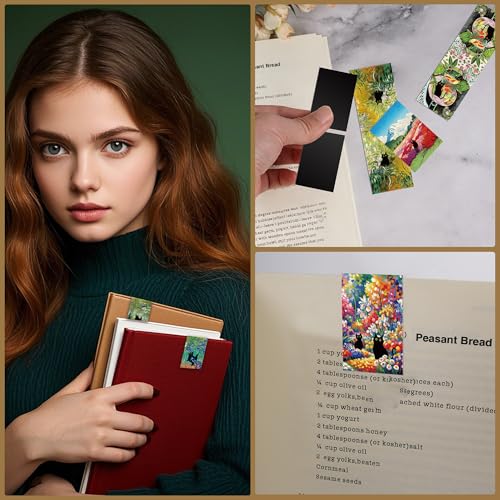 Black Cat Magnetic Bookmarks, 30 Pcs Cute Cats Book Mark Magnet Clips for Reading Women Kids, Oil Painting Art Page Markers for Books Journals Planner School Office Supplies Cat Lover Gifts - style: Black Cat
