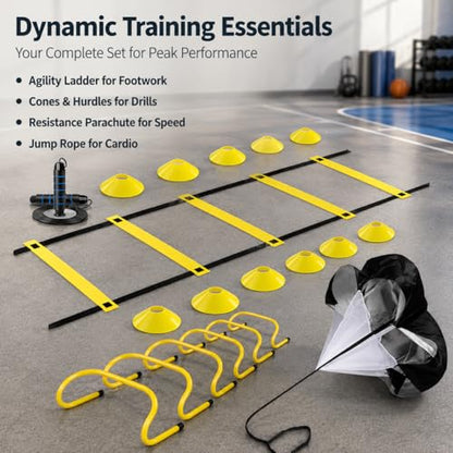 Agility Training Set, Speed Training Set with Ladder, Cones, Hurdles & Parachute, Athletic Gear for Football Basketball - style: Speed And Agility Training Set