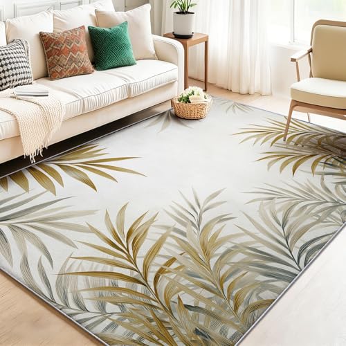 Area Rug 2 x 3 ft for Living Room, Gray Gold Washable Rugs for Bedroom, Non-Slip Palm Leaf Plant Decoration Rugs for Playroom Nursery Boys, Throw Rug Carpet for Dining Room - color: Gray Gold 1, size: 2' x 3' (Rectangular)