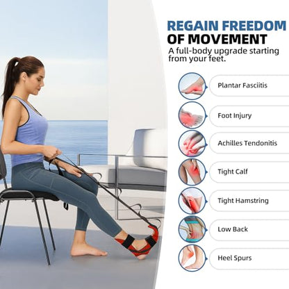 comness Foot and Calf Stretcher-Stretching Strap For Plantar Fasciitis, Heel Spurs, Foot Drop, Achilles Tendonitis & Hamstring. Yoga Foot & Leg Stretch Strap. (Red) - color: Red