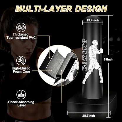 Freestanding Punching Bag for Adults, 70" Heavy Bag Inflatable Boxing Bag, Boxing Equipment Bag with Stand, Kickboxing Bag for Training Gym MMA Muay Thai Fitness - color: White Athlete - Includes Accessories