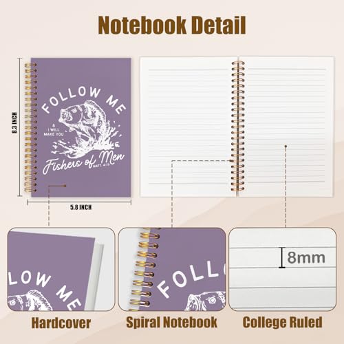 WUCHJ Purple Retro Fish Christian Notebook, Matthew 4:19 Bible Verse Journal, Religious Scripture Spiral Notebook Journal for Note Taking, Christian Faith Based Gifts for Women Men, 5.5x8.3 Inch - color: purple fish follow me