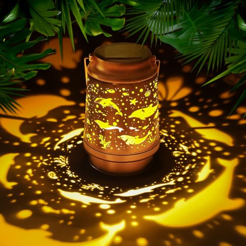 Dolphin Birthday Gifts for Women Mom Grandma, Solar Lanterns Outdoor Waterproof Garden Decor Hanging Lantern Lights, Metal LED Decorative Gardening Light for Patio Yard Lawn - color: Dolphin