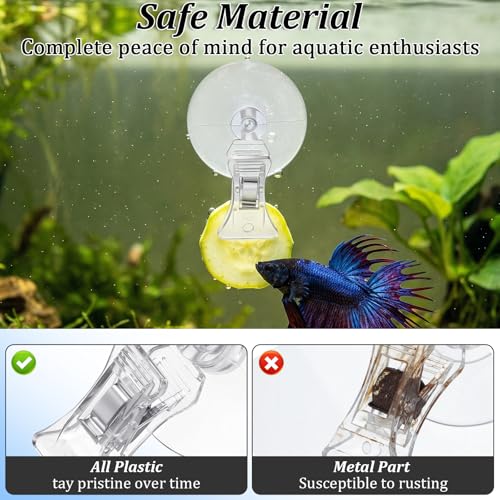 6 Pcs Aquarium Suction Cups with Clips - Aquarium Suction Cup Clips | Clear Plastic fish feeder Tool for Advertising Display Business Cards Fishes Feeding Veggie Feed Holder
