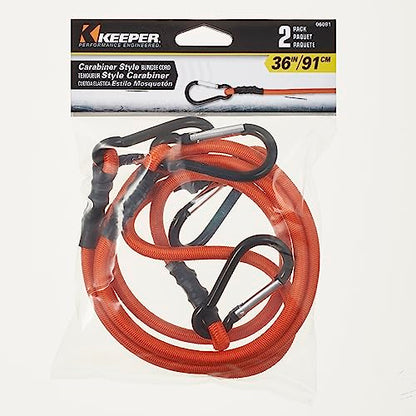 Keeper - 36” Carabiner Bungee Cord, 2 Pack - UV And Weather-Resistant - size: 36"