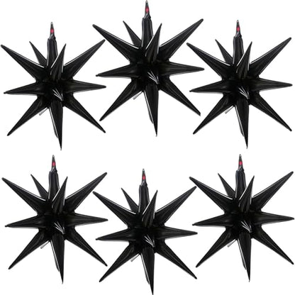 블랙 스타 풍선 6개, 55.9cm(22인치) 블랙 스타버스트 풍선 스타 포일 마일라 풍선 생일 파티 결혼식 크리스마스 기념일 졸업 장식 - color: 블랙.