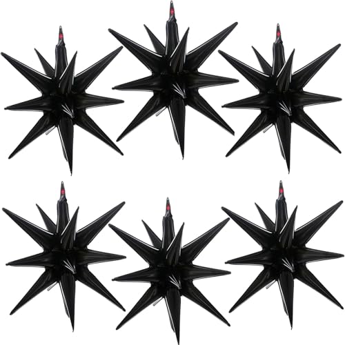 블랙 스타 풍선 6개, 55.9cm(22인치) 블랙 스타버스트 풍선 스타 포일 마일라 풍선 생일 파티 결혼식 크리스마스 기념일 졸업 장식 - color: 블랙.
