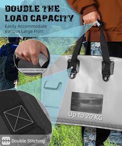 ARCFOX Live Fish Bag Weigh in Bag 28x17in Gray, Tournament Fishing, Detachable Mesh Liner, Waterproof, Leakproof, Airtight Zipper, Inflatable/Drain Valve, Oxygen Machine Storage Pocket, Measure Scale