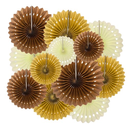 ZOOYOO Hanging Paper Fans Party Decorations,12 Pcs Brown Honeycomb Round Fans,Ceiling Decor for Birthday,Wedding,Graduations,Thanksgiving,Boho Party Backdrop - color: Brown