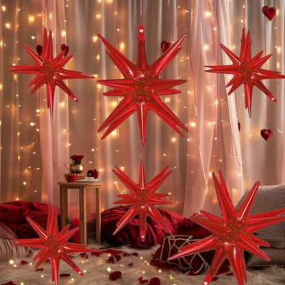 6 Pcs Red Star Foil Balloons One-Piece 14-Pointed Star Balloon 4D Starburst Cone Mylar Balloons 22inch Christmas Birthday Wedding Wedding Anniversary Party Supplies (22&27 Inches Red) - color: 22&27 Inches Red