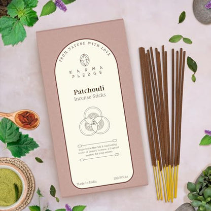 KarmaPledge Patchouli Incense Sticks, Burn Time 45-60 Min, 100 Sticks - color: Patchouli