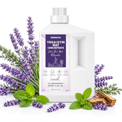 Fitness Mat Cleaner Concentrate Makes 6.86 Gal(1:25)-Yoga Mat Cleaner Spray,Powered By Essential Oil,Removes Sweat & Odor,No Sticky Residue,Plant Based,Safe for All Mats(33.8oz, Lavender) - size: 33.8 Fl Oz (Pack of 1)