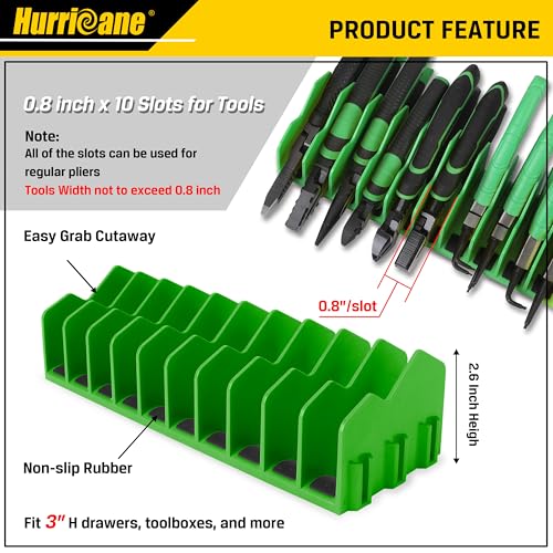 HURRICANE Plier Organizer Rack, 10-Slot Pliers Rack with Non-Slip Rubber Base, Tool Organizer, Tool Drawer Toolbox Storage, Green, Extendable Design, Fit 3” H, 1 Pack - color: green