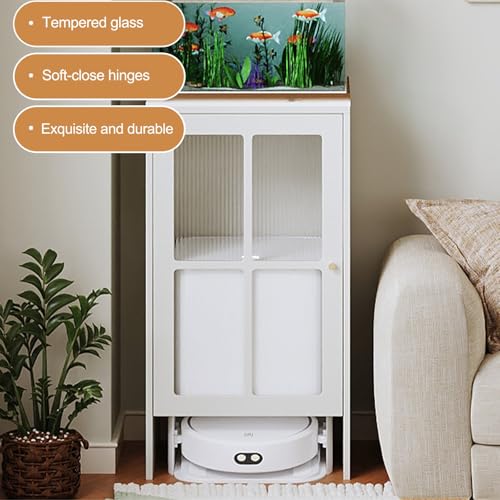 HARELA Robot Vacuum Stand Hidden Cabinet, Sweeping Robot Storage Rack with Doors and Drawer, Side Table Storage Cabinet for Living Room, Bedroom, Home(White,40x45x103.6cm) - size: 40x45x103.6cm