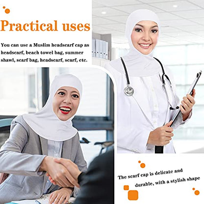 Geyoga Modal Hijab Cap for Women Adjustable Muslim Stretchy Turban Full Cover Shawl Cap Full Neck Coverage Small and medium - color: White