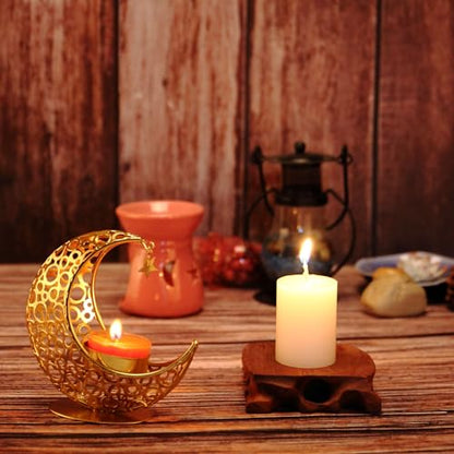 BinaryABC Eid Mubarak Moon Shape Candle Holder - Ramadan Candlestick Holder, Centerpieces for Table Decorations
