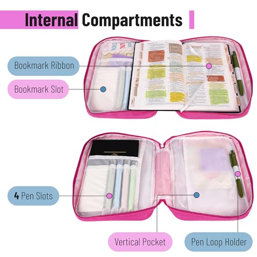 Mr. Pen- Bible Cover Case | Carrying Book Case with Durable Handle and Zippered Pocket, Bible Protective Church Bag for Men & Women, Christian Gifts - color: Pink Style