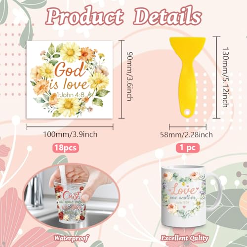 Peacoblue 18 Sheets Rub on Transfers for Crafts, Christian Bible with Wreath 3.6"x3.9" UV DTF Cup Wraps Waterproof Rub on Cold Transfers Stickers for Wood Glass Metal Cup Tumblers Mirrors Mugs Decor - style: Christian Bible with Wreath