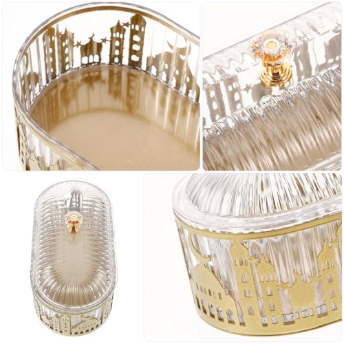 Ramadan Tray with Lid Iron Multi-Layer Snack Serving Tray Small Butter Dish Kitchen Tabletop Decor 7.20X3.54X3.54 Inch