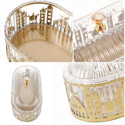 Ramadan Tray with Lid Iron Multi-Layer Snack Serving Tray Small Butter Dish Kitchen Tabletop Decor 7.20X3.54X3.54 Inch