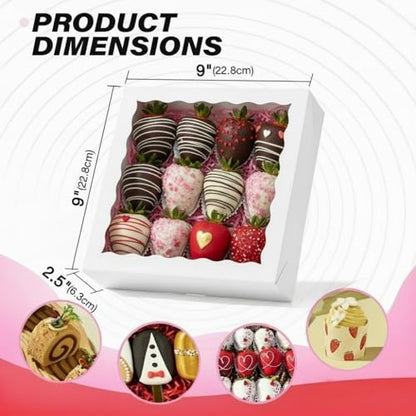 12Pack 9X9X2.5 Inches White Bakery Boxes,Pie Boxes with Clear Window Treat Boxes for Chocolate Strawberries, Pastries, Muffins, Donuts,Cookie,Breakable Heart - color: White