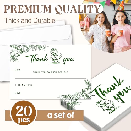 Kids Thank You Cards with Envelopes, Dinosaur Theme Fill in the Blank Thank You Notes for Kids, Toddler Stationery Set, Ideal for Birthday Party, Graduation & School Gag Gifts - B01 - color: Dinosaur Style