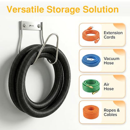 JBscoop Garden Hose Holder Stainless Steel Small Wall Mount Garden Hose Hook, Ideal for Water, Air, Hydraulic Hose, Ropes, Extension Cords Heavy Duty & Rust Proof, Size:6.3x7x6.3 Set of 1