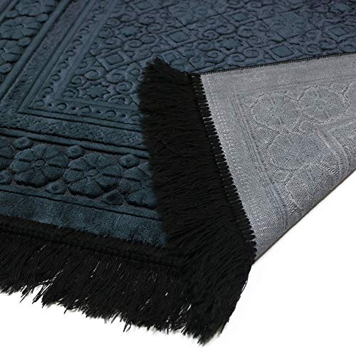 Modefa Velvet Prayer Rug - Soft Plush Turkish Janamaz Sajada Carpet for Men and Women - Plain Solid Prayer Mat Ramadan Eid Gift - with Prayer Beads - Luxury Floral Stamp (Black) - color: Black