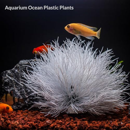 Fish Tank Decorations Aquarium Plants Plastic Artificial Décor (White)