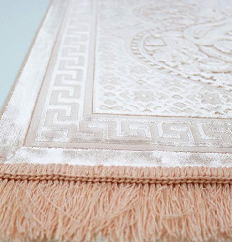 Modefa Luxury Velvet Prayer Rug with Prayer Beads | Soft Elegant Muslim Turkish Janamaz Sajada Carpet for Men and Women | Plain Solid Prayer Mat Ramadan Eid Gift - Paisley (Blush Pink) - color: Blush Pink