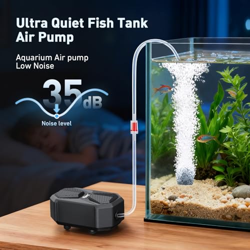 hygger Aquarium Air Pump, Ultra Quiet Oxygen Aerator with Air Stone Airline Tubing Check Valve, Aquarium Fish Tank Air Bubbler for 3 to 79 Gallon Tank and Bucket - size: Small