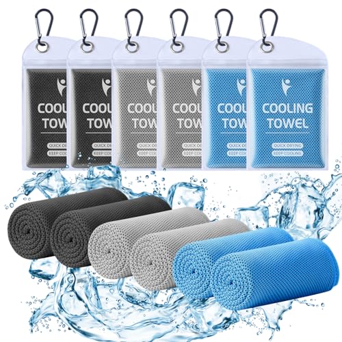 Clothirily 6 Pack Cooling Towels, 40x12 Breathable Gym Towel for Neck Face | 6 Pack Set, Instant Cooling Effect, Breathable Microfiber, For Gym Yoga Camping Running, Quick-Dry&Reusable, Fits Neck&Face - color: 2 Black/2 Dark Grey/2 Blue