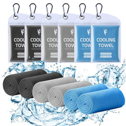 Clothirily 6 Pack Cooling Towels, 40x12 Breathable Gym Towel for Neck Face | 6 Pack Set, Instant Cooling Effect, Breathable Microfiber, For Gym Yoga Camping Running, Quick-Dry&Reusable, Fits Neck&Face - color: 2 Black/2 Dark Grey/2 Blue